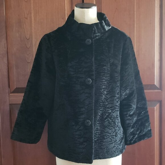 Vintage Black Faux Persian Lamb Button Up Jacket - Picture 1 of 12